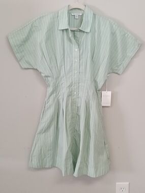 NWT Free Assembly Green White Striped Corset Fit & Flare Mini Shirt Dress XS